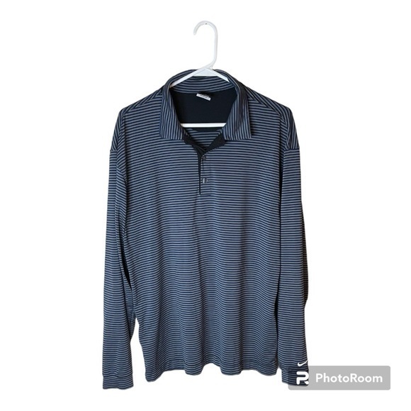 Nike Other - Nike Dri-Fit UV Long Sleeve Golf Striped Polo Tan Blue Black Size Large